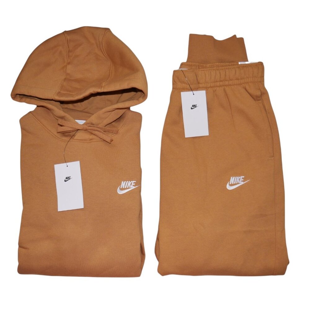 Nike Club Fleece Men's 2 PC Sweatsuit Tracksuit Matching Caramel Outfit NWT